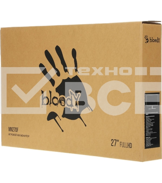 Монитор 27' Bloody MN270F IPS 1920x1080, 180 Гц, 1 мс, 16:9, 300 кд/м², 2xHDMI, 1xDP, 1x3.5 мм, черный