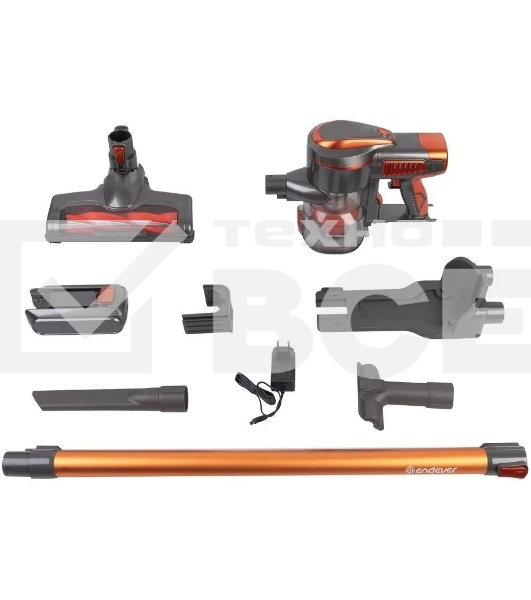 Пылесос вертикальный Endever SkyClean VC-301 черный/оранжевый, питание от аккумулятора, 75 Вт, уборка сухая, пылесборник 0,8 л