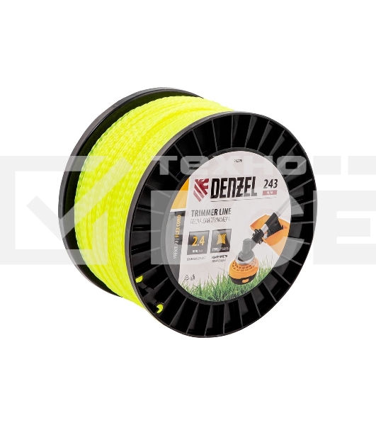 Леска для триммера Denzel витой квадрат, 2,4мм х 243м, на DIN катушке FLEX CORD