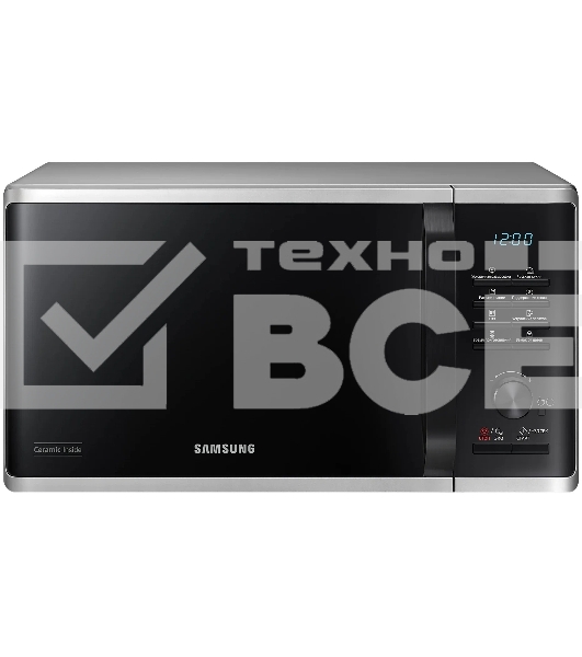 Микроволновая печь Samsung MG23K3515AS/BW серебристый/черный, 23 л, 800 Вт, переключатели - кнопки, поворотный механизм