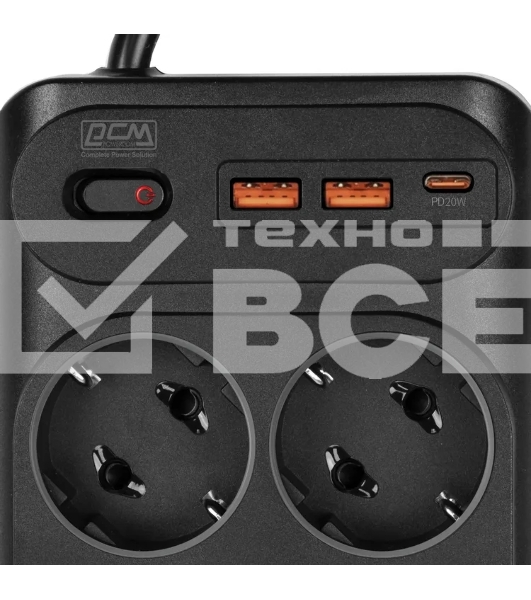 Сетевой фильтр Powercom SP-10 USB2A1СB 3,0 м 3.0м (10 розеток) черный, коробка