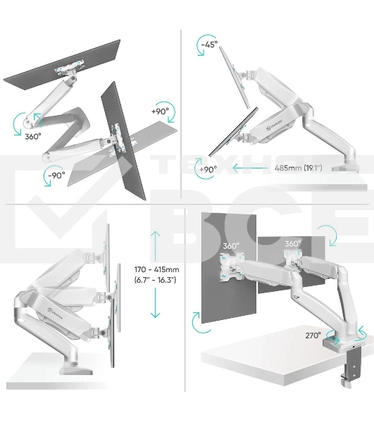 Кронштейн ONKRON G160 для монитора 13'-32' настольный, белый