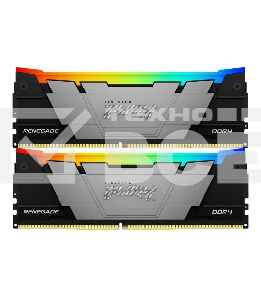 Оперативная память Kingston Fury Renegade, DDR4, 32GB (2x16GB), 3200MHz, CL16, с радиатором, RGB, серебристый/чёрный
