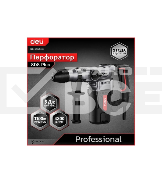 Перфоратор Deli DE-DC26-3E (1100Вт, SDS PLUS, 4750уд/мин, 1450об/мин, кейс)