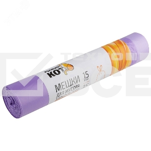 Мешки для мусора Рыжий кот 35 л (15 шт./рул) с завязками, ПНД, фиолетовый, 18 мкм