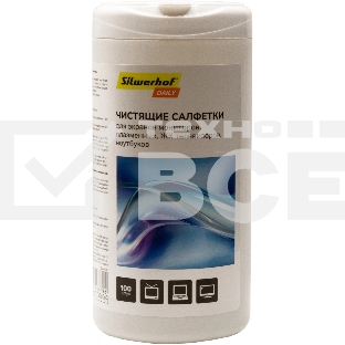Салфетки Silwerhof DAILY для экранов мониторов/плазменных/ЖК телевизоров/ноутбуков туба 100шт влажных