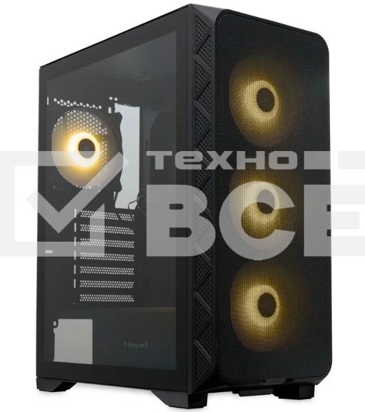 Компьютерный корпус HSPD M521, Mesh Mid Tower, черный, slide TG, 0.45 SPCC, 4x120мм ARGb ATX, mATX, mITX 160/330/184мм 2x2.5