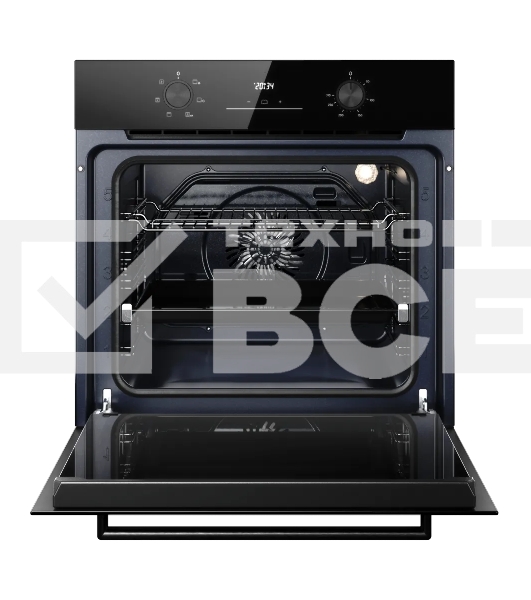 Духовой шкаф Kuppersberg HO 606 P Black line, High-Tech, 78 л, поворотное управление, утапливаемые переключатели, дисплей, таймер, 6 режимов, макс. температура 310 градусов, телескопические направляющие (на 1 уровень), цвет черный, цвет фурнитуры черный