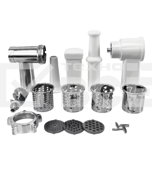 Мясорубка электрическая Samtron MG-105 серебристый , 1600 Вт, 1.6 кг/мин, реверс, защита от перегрузки, насадки - 8