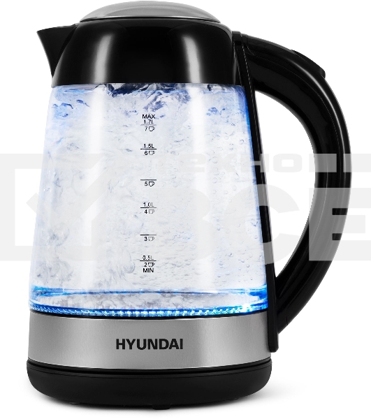 Чайник электрический Hyundai HYK-G3803 1.7л. 2200Вт черный/серебристый (корпус: стекло)