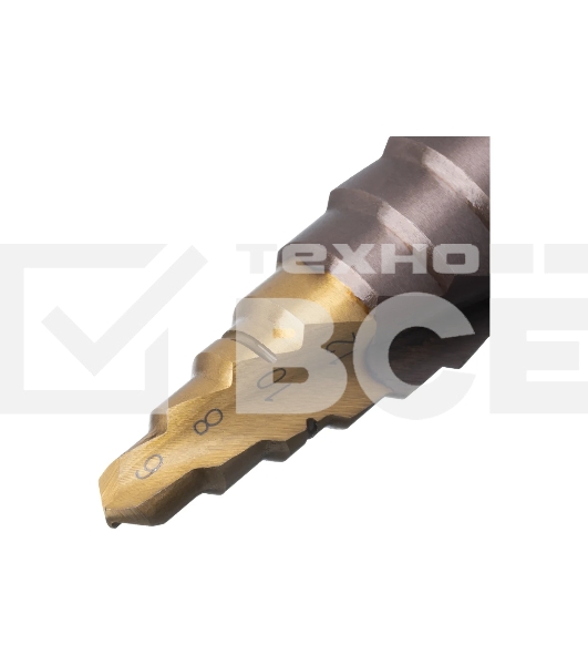 Сверло ступенчатое Denzel 6-8-10-12-14-16-18-20-22-24-26-28-30 мм, Р6М5К5, 6-гр. хвостовик 723614