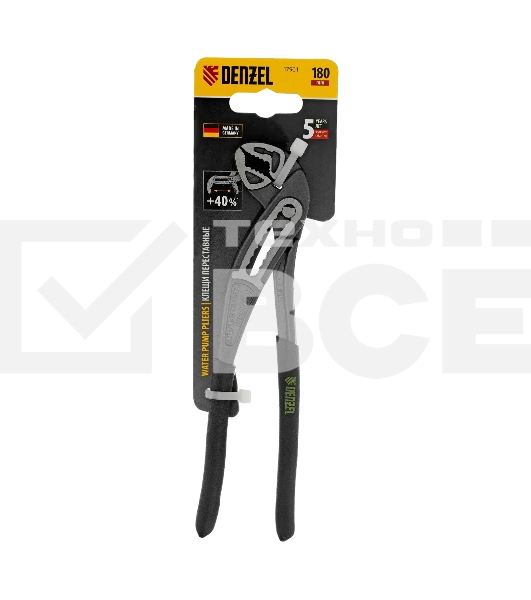 Клещи переставные Denzel обливные рукоятки, 180 мм