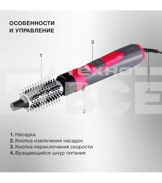 Фен-щетка Starwind SHP8501 1000Вт серый/розовый