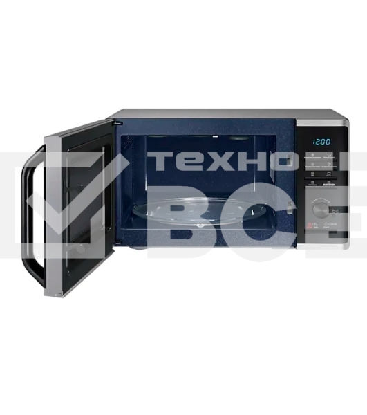 Микроволновая печь Samsung MG23K3515AS/BW серебристый/черный, 23 л, 800 Вт, переключатели - кнопки, поворотный механизм