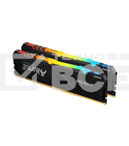 Оперативная память Kingston Fury Beast, DDR4, 16GB (2x8GB), 3200MHz, CL16, с радиатором, RGB, чёрный