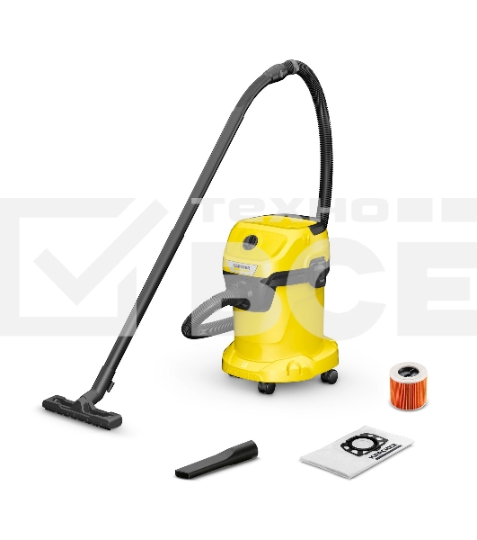 Строительный пылесос Karcher WD 3 V-17/4/20 *EU (1.628-127.0) желтый, 1000 Вт, уборка сухая/сбор воды/выдув, пылесборник мешок/контейнер, 17 л
