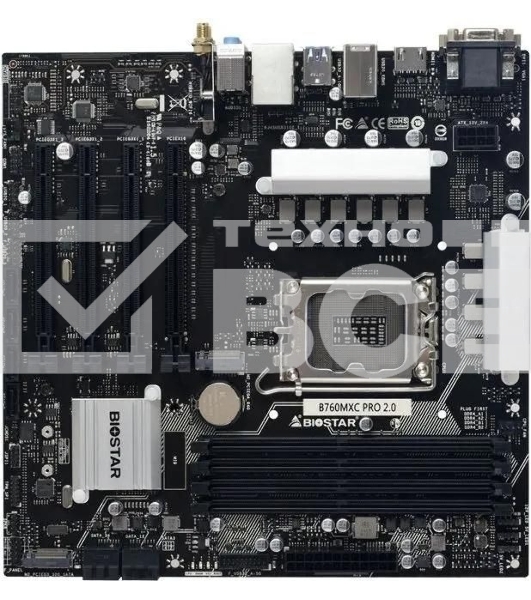 Материнская плата Biostar B760MXC PRO, LGA 1700, Intel B760, 4xDDR4, 8xSATA, 2xM.2, 1xPCIe 4.0 x16, 3xPCIe 3.0 x1, 1xHDMI, 1xDVI, 1xVGA, 1x 1Gb LAN, 4xUSB-A 3.2 Gen 2, 2xUSB-A 2.0, 3x3.5 мм, 7.1, mATX