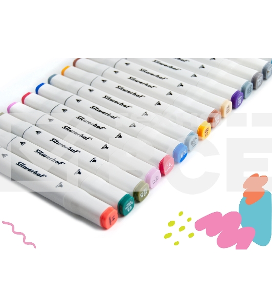 Набор маркеров для скетчинга Silwerhof двойной пиш. наконечник 1-7мм 24цв. пластиковая коробка (24шт.)