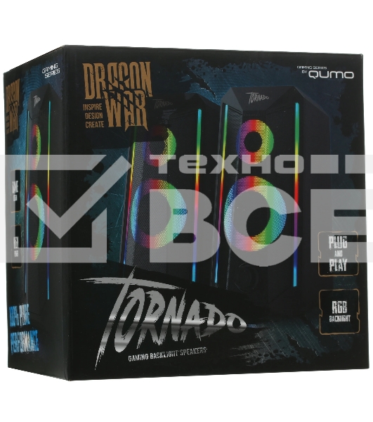Акустическая система 2.0 Qumo Tornado AS008, 15 ВТ, объемное звучание, управляемая многорежимная RGb подсветка, USB/Jack 3,5мм