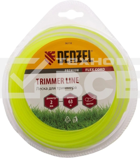 Леска для триммера Denzel круглая 2 мм х 63 м, блистер FLEX CORD 96118