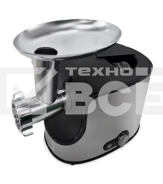 Мясорубка электрическая Samtron MG-105 серебристый , 1600 Вт, 1.6 кг/мин, реверс, защита от перегрузки, насадки - 8