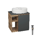 Тумба Bau Dream Blackwood 60 правая, графит, раковина BAU Nimb 51х41 белая, выпуск клик клак черный, фото 1