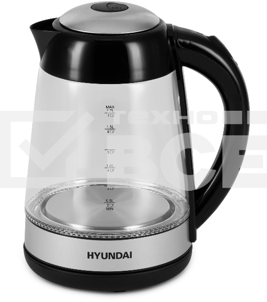 Чайник электрический Hyundai HYK-G3803 1.7л. 2200Вт черный/серебристый (корпус: стекло)