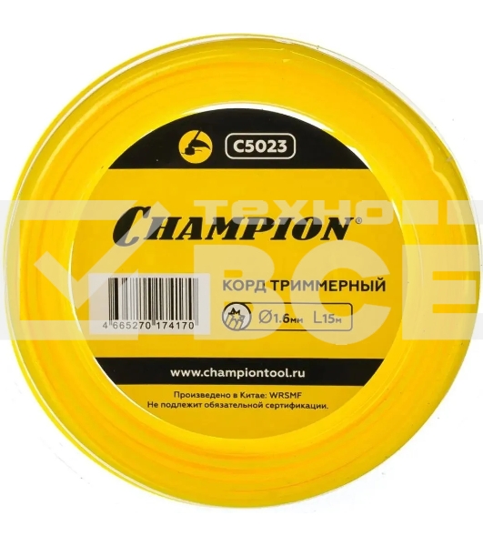 Леска для садовых триммеров Champion C5023 d=1.6мм L=15м