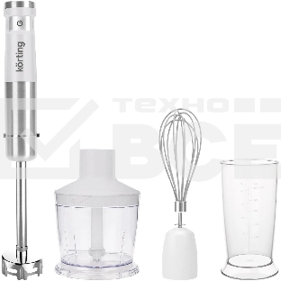 Погружной блендер KORTING KHB 0313 W, беспроводной, мощность 150 Вт, кнопочное управление, 3 насадки (блендер, измельчитель, миксер), 5 скоростей, объем чаши 500 мл, защита двигателя от перегрева/перегрузки, цвет белый