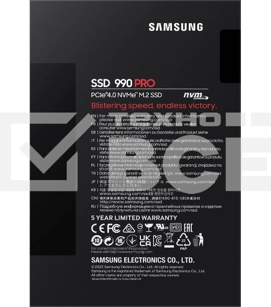 Накопитель SSD Samsung 990 Pro MZ-V9P1T0B/AM 1ТБ, M.2 2280, PCIe 4.0 x4, NVMe, M.2
