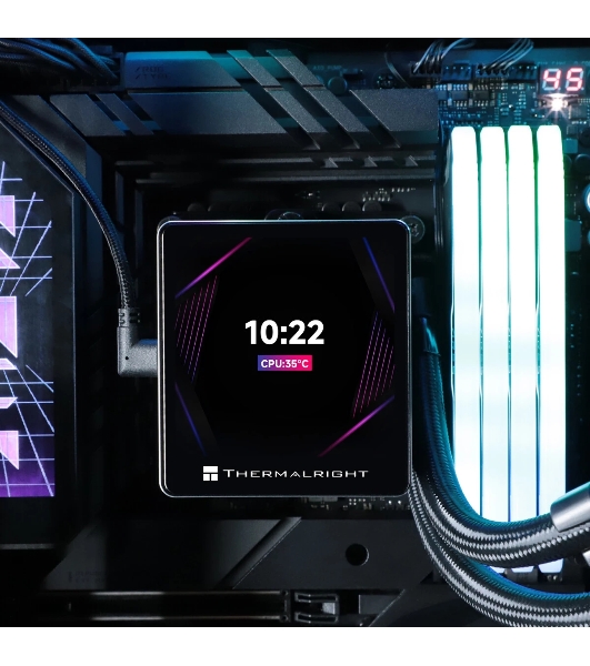 Водяное охлаждение для процессора Thermalright Grand Vision 240 (240mm, LED, Black, ARGB/Fans: 2x120mm, 80.45CFM, 29.4dBA, 2150RPM/Pump height 72.5mm, 6400RPM, Rad thickness 27mm/S: 1700, 1200, 1851, 115X, 2011, 2066, AM5, AM4)