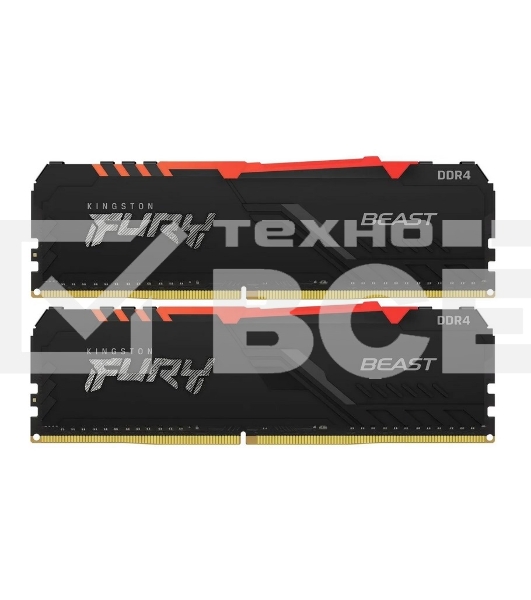 Оперативная память Kingston Fury Beast, DDR4, 16GB (2x8GB), 3200MHz, CL16, с радиатором, RGB, чёрный