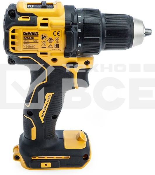 Дрель-шуруповерт DeWalt DCD708N-XJ, Аккумуляторная, 18В, Без АКБ и ЗУ