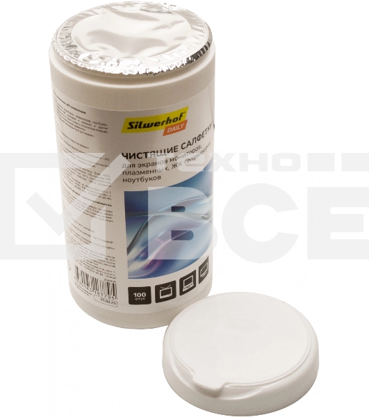 Салфетки Silwerhof DAILY для экранов мониторов/плазменных/ЖК телевизоров/ноутбуков туба 100шт влажных