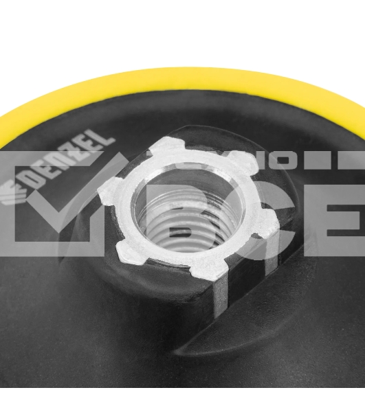 Тарелка опорная Denzel для дрели и УШМ с липучкой, 150 мм, мягкая, с адаптером c М14 на d8