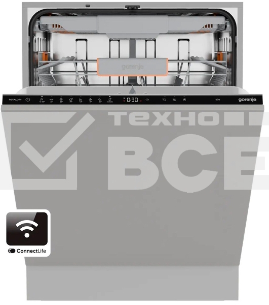 Посудомоечная машина встраиваемая Gorenje GV673B65 16 комплектов, 3 корзины, инверторный мотор, отсрочка старта, Wi-Fi управление, сенсорное управление, полный AquaStop, сенсор уровня воды, энергоэффективность А+++, уровень шума 42 дБ, белый