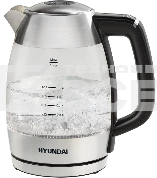 Чайник электрический Hyundai HYK-G9408, 1.9л, 2200Вт, черный/серебристый