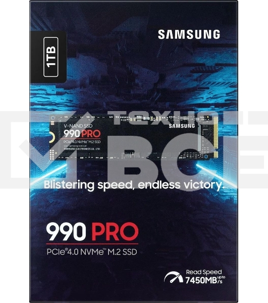 Накопитель SSD Samsung 990 Pro MZ-V9P1T0B/AM 1ТБ, M.2 2280, PCIe 4.0 x4, NVMe, M.2