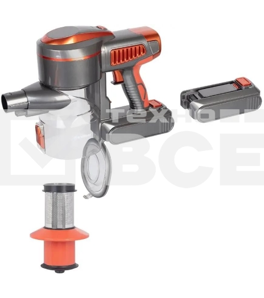 Пылесос вертикальный Endever SkyClean VC-301 черный/оранжевый, питание от аккумулятора, 75 Вт, уборка сухая, пылесборник 0,8 л