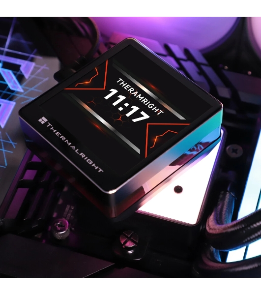 Водяное охлаждение для процессора Thermalright Grand Vision 240 (240mm, LED, Black, ARGB/Fans: 2x120mm, 80.45CFM, 29.4dBA, 2150RPM/Pump height 72.5mm, 6400RPM, Rad thickness 27mm/S: 1700, 1200, 1851, 115X, 2011, 2066, AM5, AM4)
