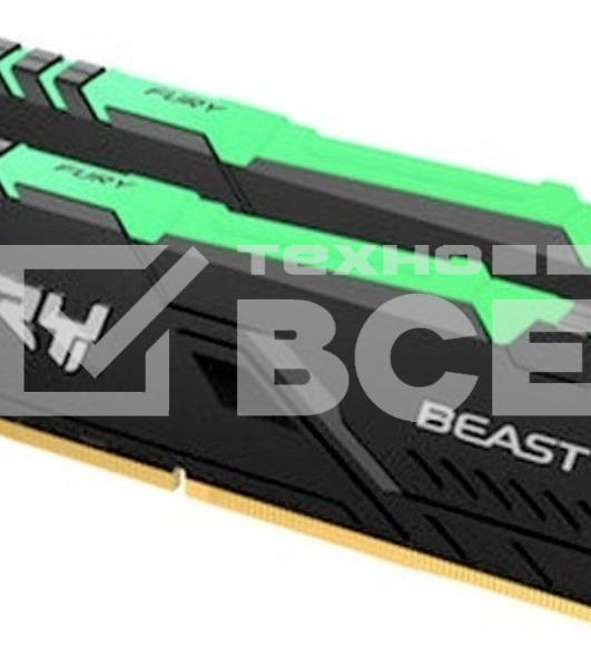 Оперативная память Kingston Fury Beast, DDR4, 16GB (2x8GB), 3200MHz, CL16, с радиатором, RGB, чёрный