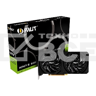 Видеокарта Palit RTX4060 INFINITY 2 OC NVIDIA GeForce RTX 4060 8Gb 128bit PCI-E 4.0 GDDR6 1830/17000 HDMIx1 DPx3 HDCP Ret