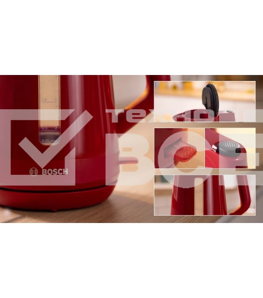 Чайник электрический Bosch TWK1M124 1.7 л, 2400 Вт, красный
