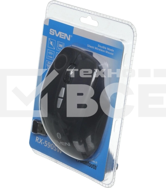 Мышь беспроводная SVEN RX-590SW черный, 1600 dpi, радиоканал, Bluetooth, USB, кнопки - 7