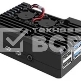 Компьютерный корпус закрытый Qumo Aluminum case with double black fans,  Raspberry Pi 4, black(RS021)