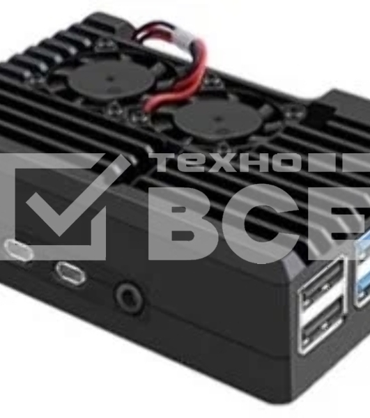 Компьютерный корпус закрытый Qumo Aluminum case with double black fans, Raspberry Pi 4, black(RS021)
