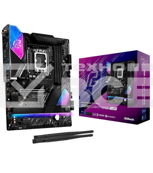 Материнская плата ASRock Phantom Gaming Z890 LIGHTNING WIFI, LGA 1851, Intel Z890, 4xDDR5, 4xSATA, 4xM.2, 1xPCIe 5.0 x16, 1xPCIe 4.0 x4, 1xUSB-C Thunderbolt 4, 2xUSB-A 3.2 Gen 2, 4xUSB-A 3.2 Gen 1, 1xHDMI, 1x2.5Gb LAN, 5x3.5 мм, 7.1, ATX