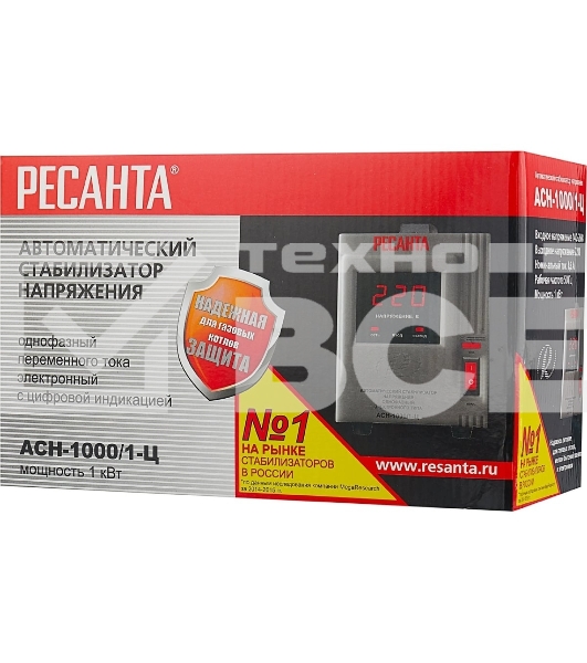 Стабилизатор напряжения Ресанта АСН-1 000/1-Ц 63/6/2 220В±8%, Габариты 237х140х170, Вес 4 кг