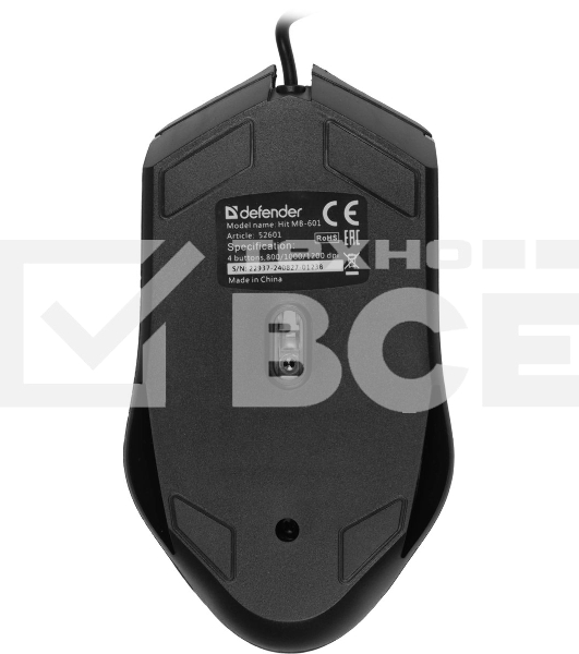 Мышь проводная Defender Hit MB-601 черный, 1200 dpi, USB, кнопки - 4