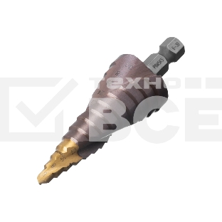 Сверло ступенчатое Denzel 6-8-10-12-14-16-18-20-22-24-26-28-30 мм, Р6М5К5, 6-гр. хвостовик 723614